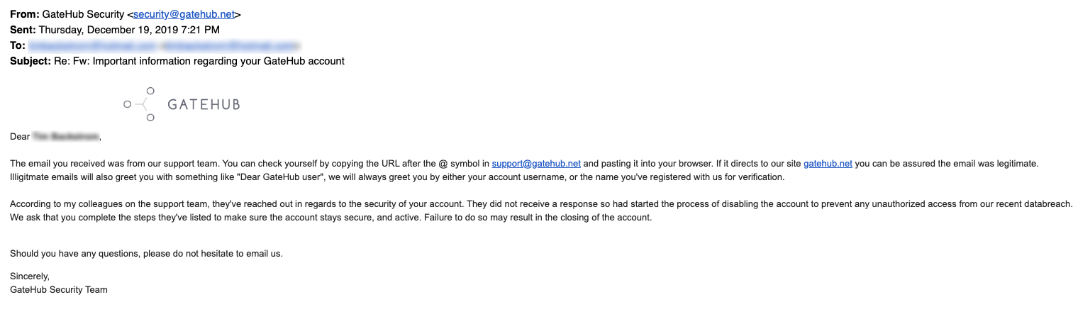 ATTENTION: Malicious email warning – GateHub Support